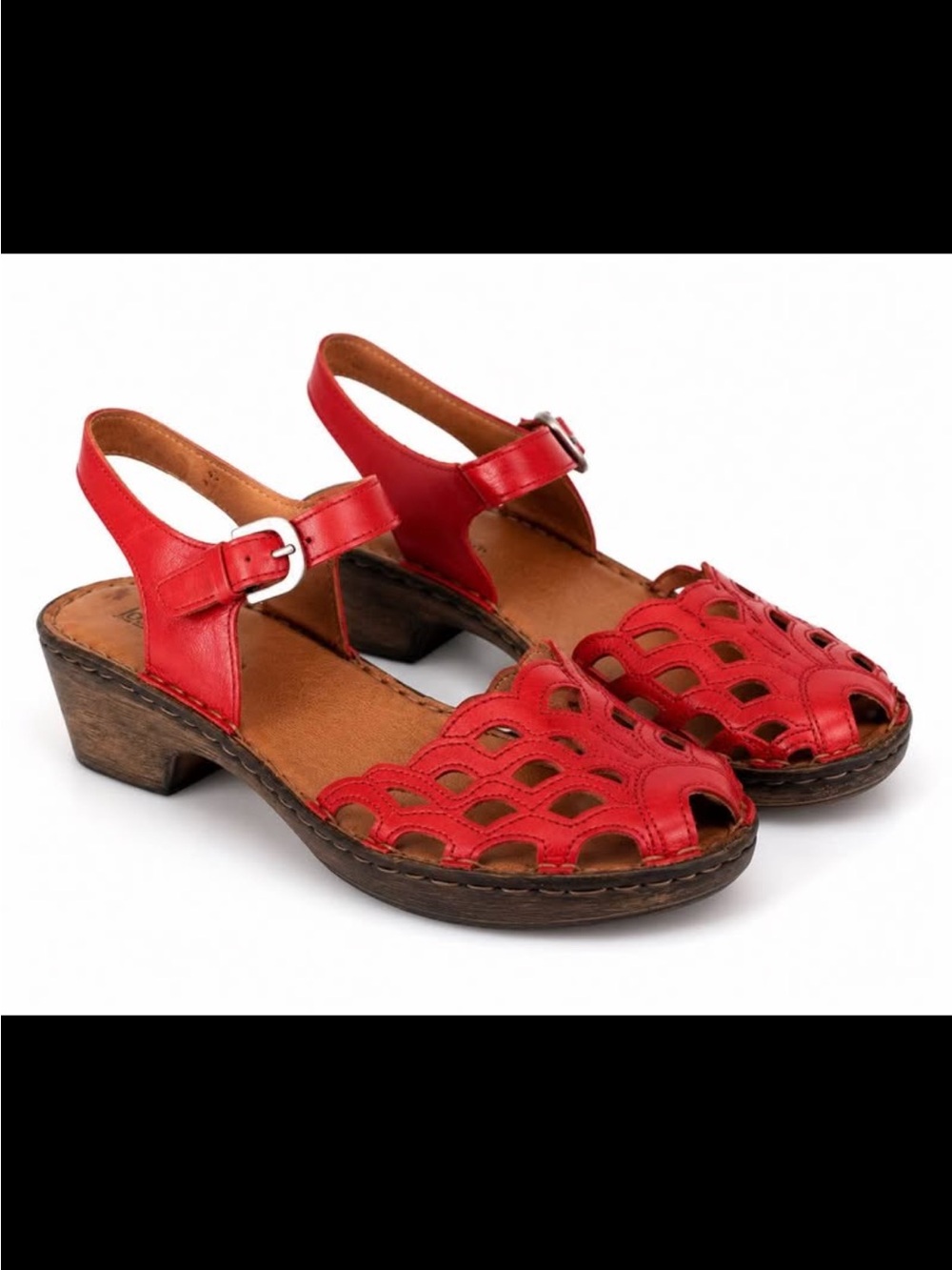 Josef Seibel Red Leather Cutout Slingback Sandals